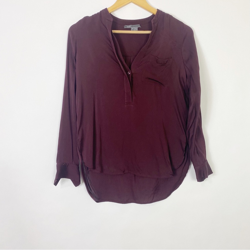 Vince Red Maroon Top Blouse Silk Spandex Elegant Casual Career Work Sz2